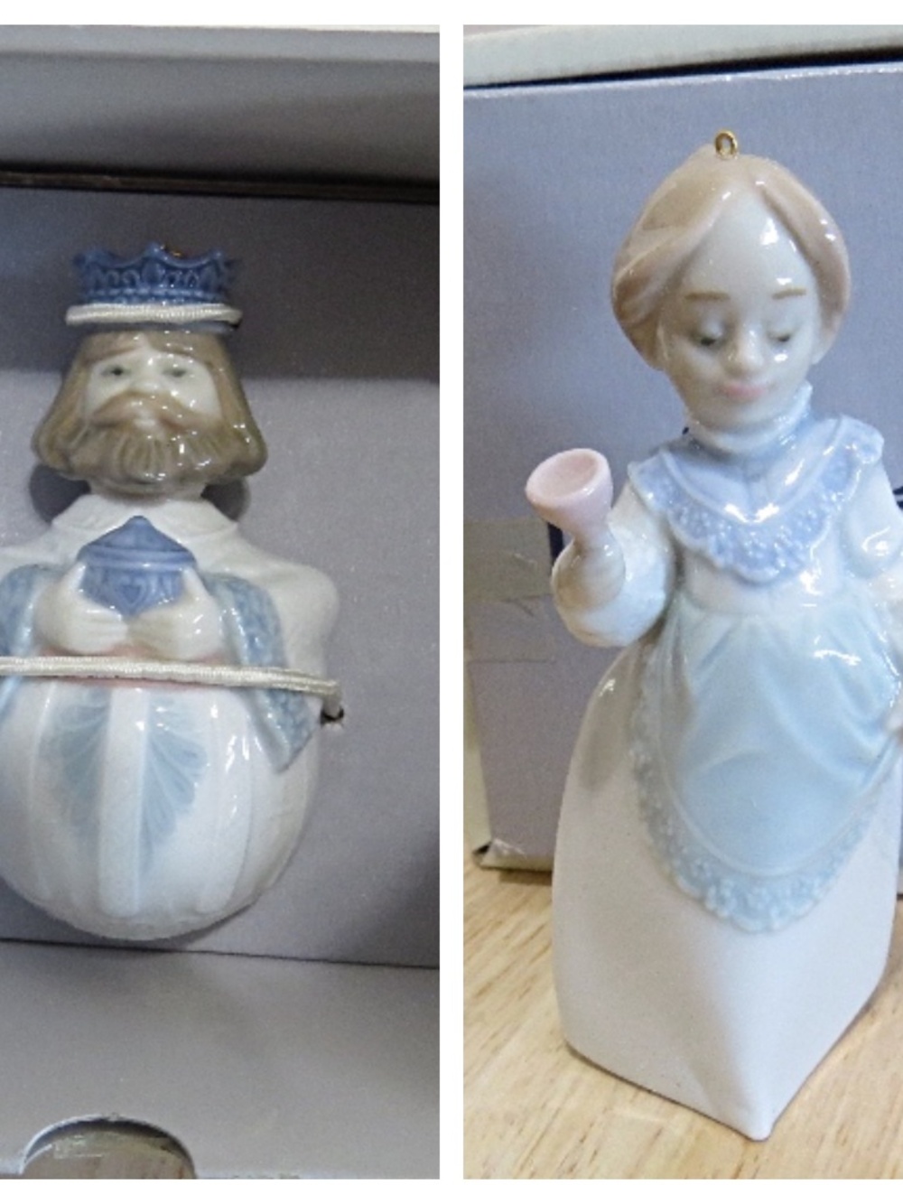 2 LLADRO Christmas Ornaments King Gaspar & Mrs. Claus in Original Boxes